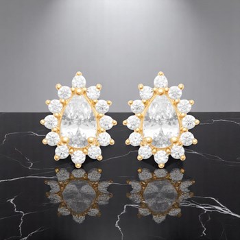 Boucles d'oreilles goutte d'oxyde de zirconium style fleur Plaqué OR 750 3 microns