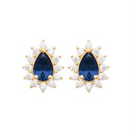 Boucles d'oreilles goutte d'oxyde de zirconium bleu style fleur Plaqué OR 750 3 microns