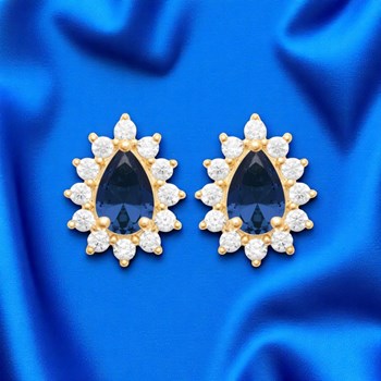 Blauwe zirkoniumoxide oorbellen bloemstijl Verguld 750 3 micron