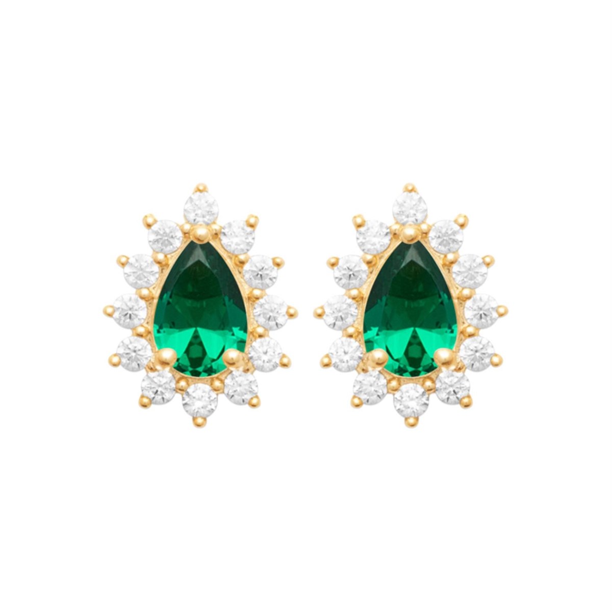 Boucles d'oreilles goutte d'oxyde de zirconium vert style fleur Plaqué OR 750 3 microns