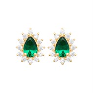 Boucles d'oreilles goutte d'oxyde de zirconium vert style fleur Plaqué OR 750 3 microns