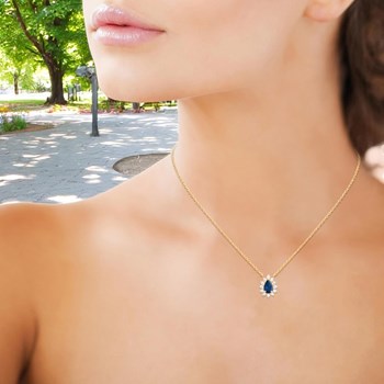 Blauwe zirkoniumoxide druppel ketting bloem stijl verguld 750 3 micron