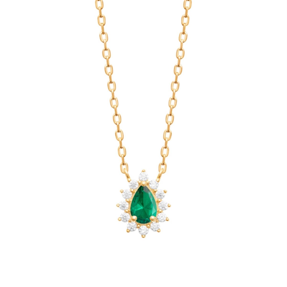 Collier goutte d'oxyde de zirconium vert style fleur Plaqué OR 750 3 microns