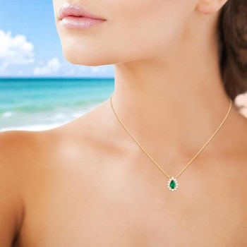 Ketting groen zirkoniumoxide druppel bloemstijl Verguld 750 3 micron