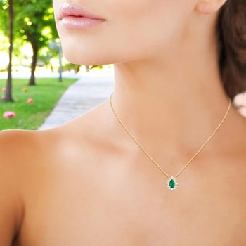 Ketting groen zirkoniumoxide druppel bloemstijl Verguld 750 3 micron