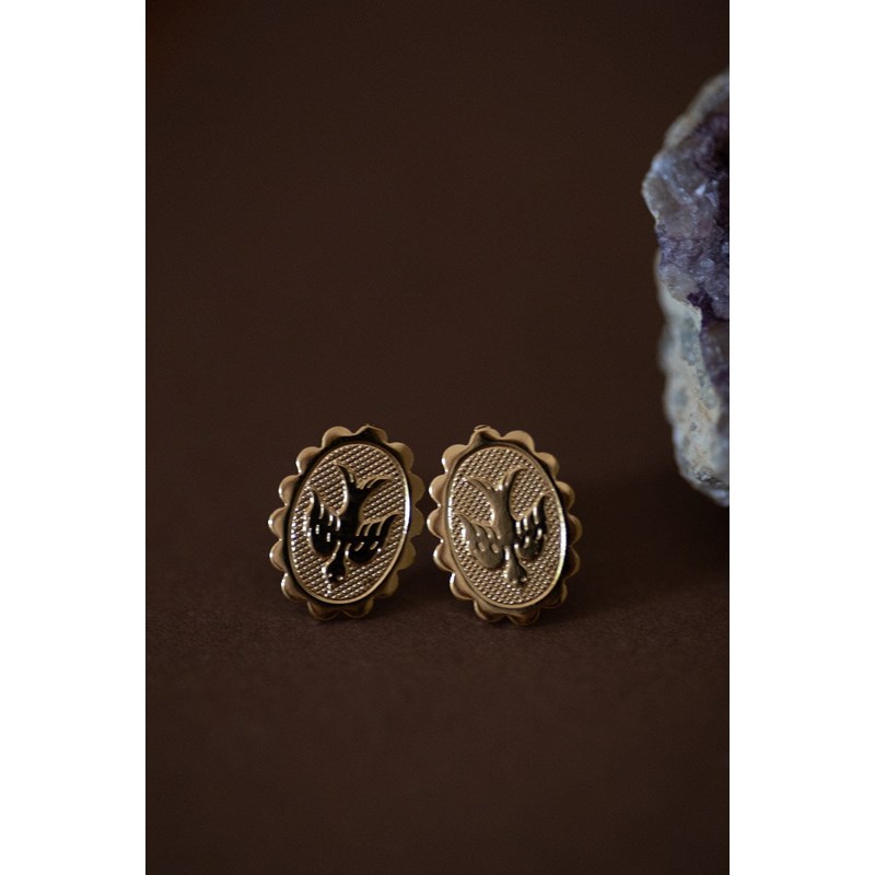 boucles d'oreilles puces colombes doré à l'or fin - THÉMIS - vue 2