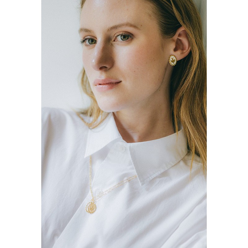 boucles d'oreilles puces fleurs émaillé doré à l'or fin - THÉMIS - vue 3