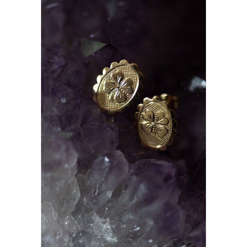 boucles d'oreilles puces trèfles doré à l'or fin - THÉMIS - vue 2