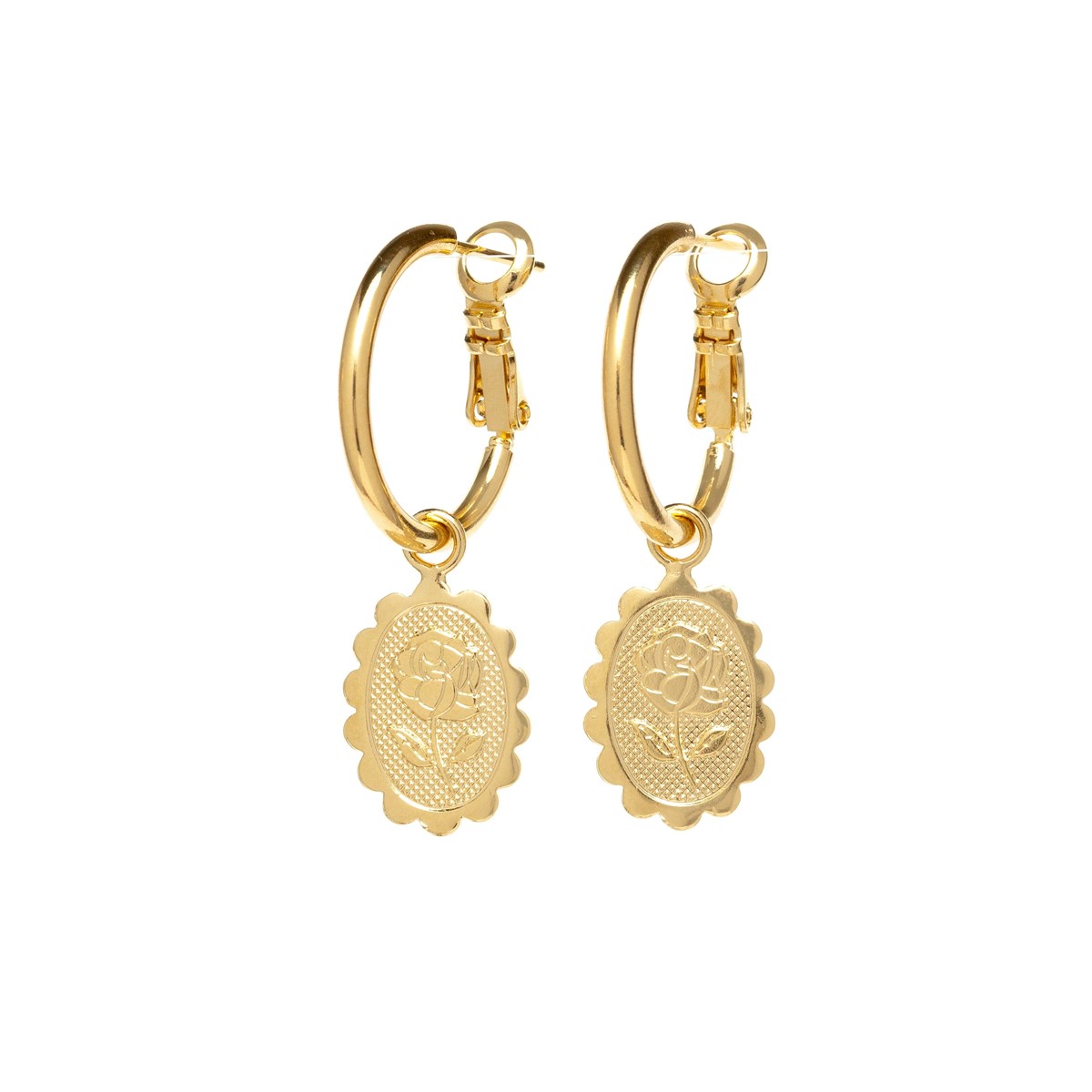 mini boucles d'oreilles créoles fleurs doré à l'or fin - THÉMIS