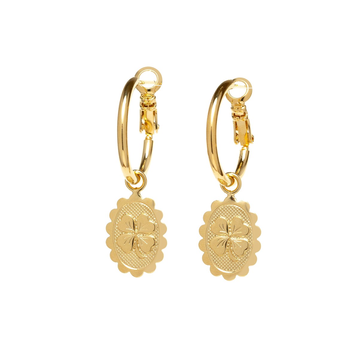 mini boucles d'oreilles créoles trèfles doré à l'or fin - THÉMIS