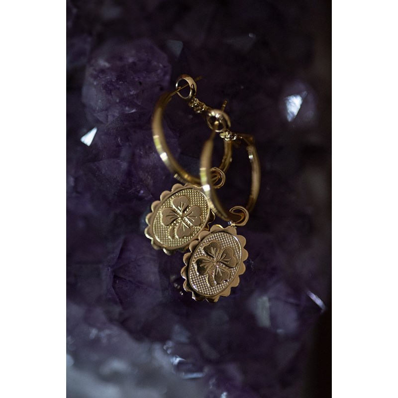 mini boucles d'oreilles créoles trèfles doré à l'or fin - THÉMIS - vue 2
