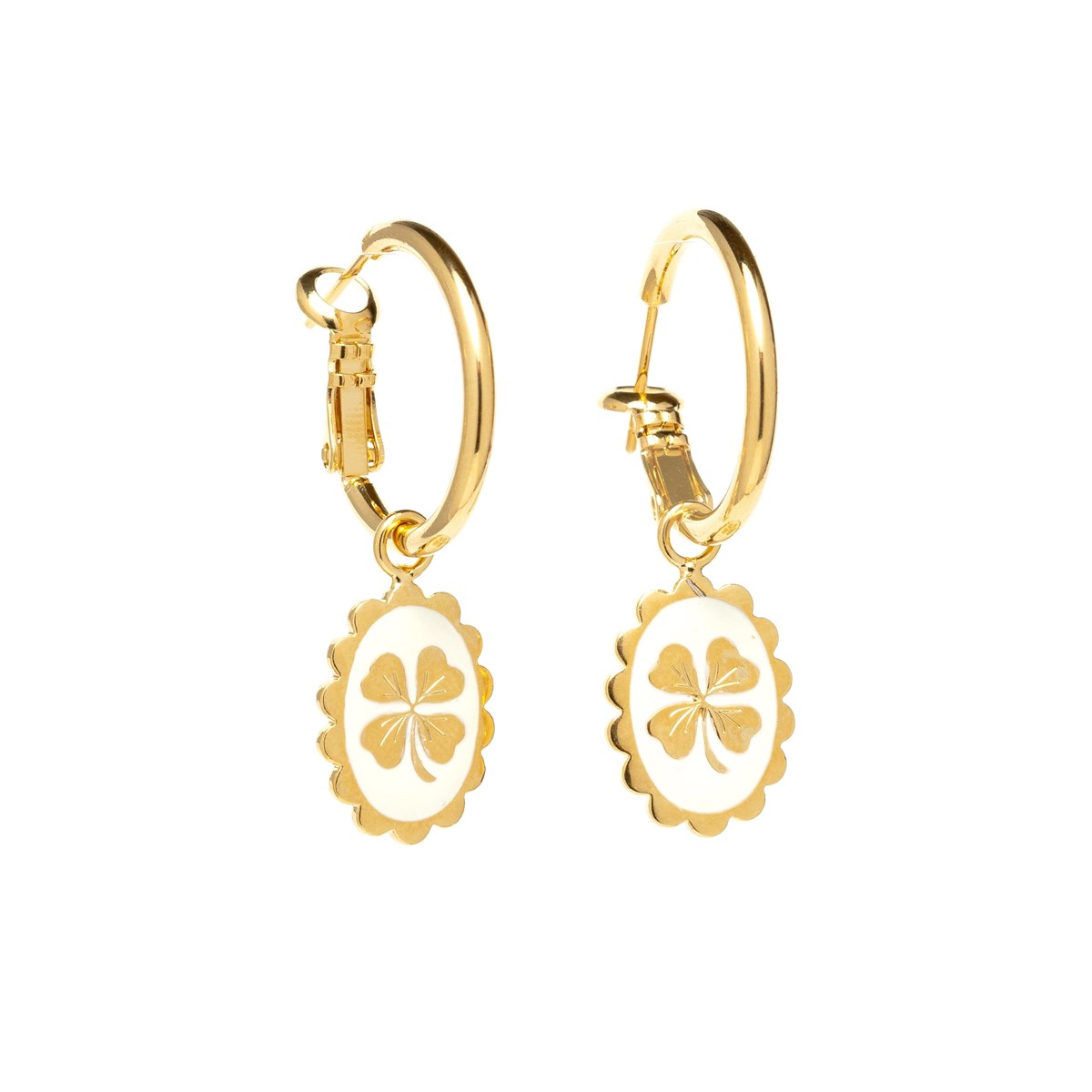 mini boucles d'oreilles créoles trèfles émaillées doré à l'or fin - THÉMIS