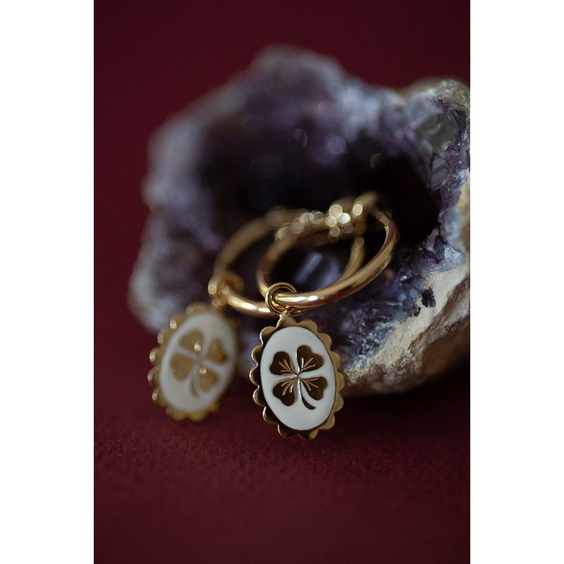 mini boucles d'oreilles créoles trèfles émaillées doré à l'or fin - THÉMIS - vue 2