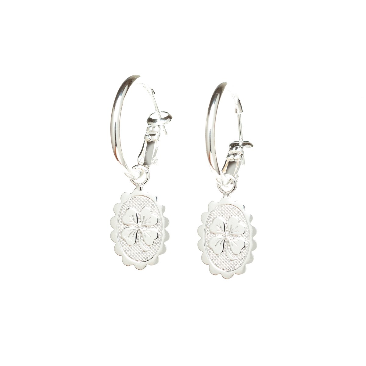 mini boucles d'oreilles créoles trèfles plaqué argent - THÉMIS