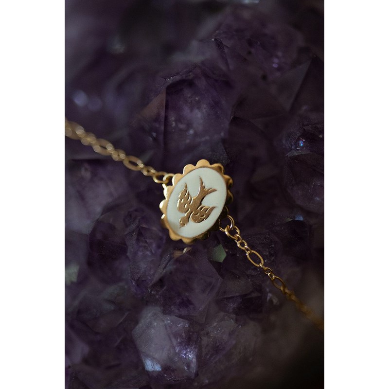 bracelet colombe émaillé doré à l'or fin - THÉMIS - vue 2