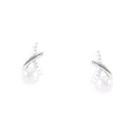 Boucles d'oreilles en argent 925 rhodié avec perle et oxydes de zirconium