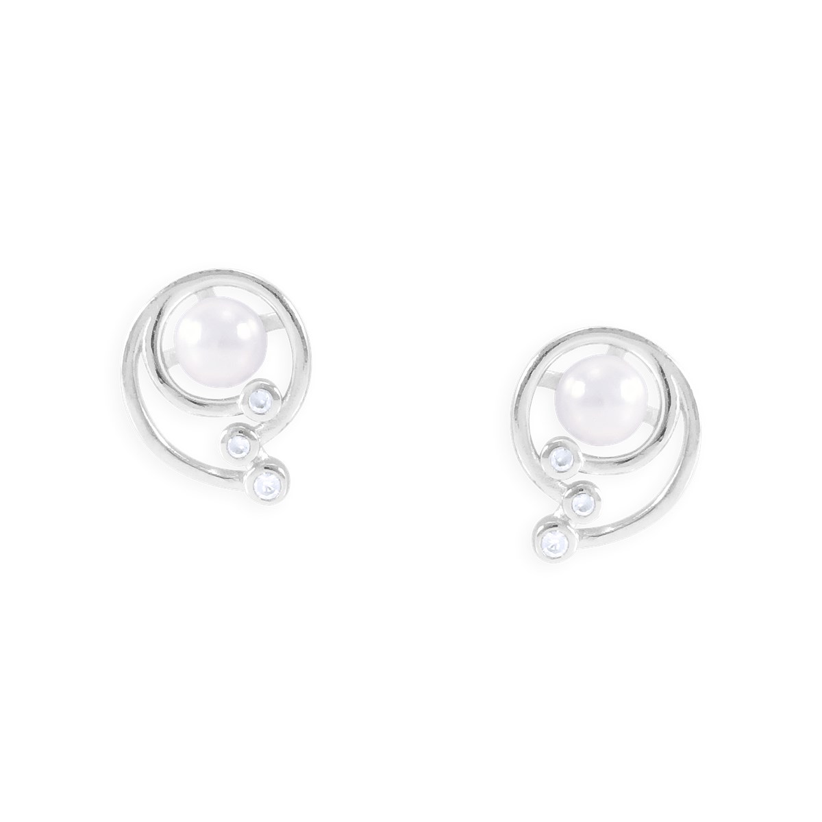 Boucles d'oreilles en argent 925 rhodié avec perle et oxydes de zirconium