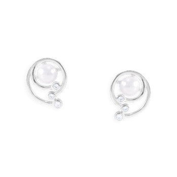 Earrings in rhodium-plated 925 sterling silver with pearl and zirconium oxides