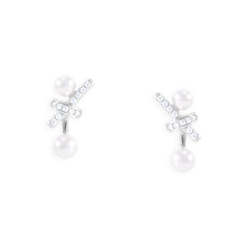 Earrings in rhodium-plated 925 sterling silver with pearls and zirconium oxides