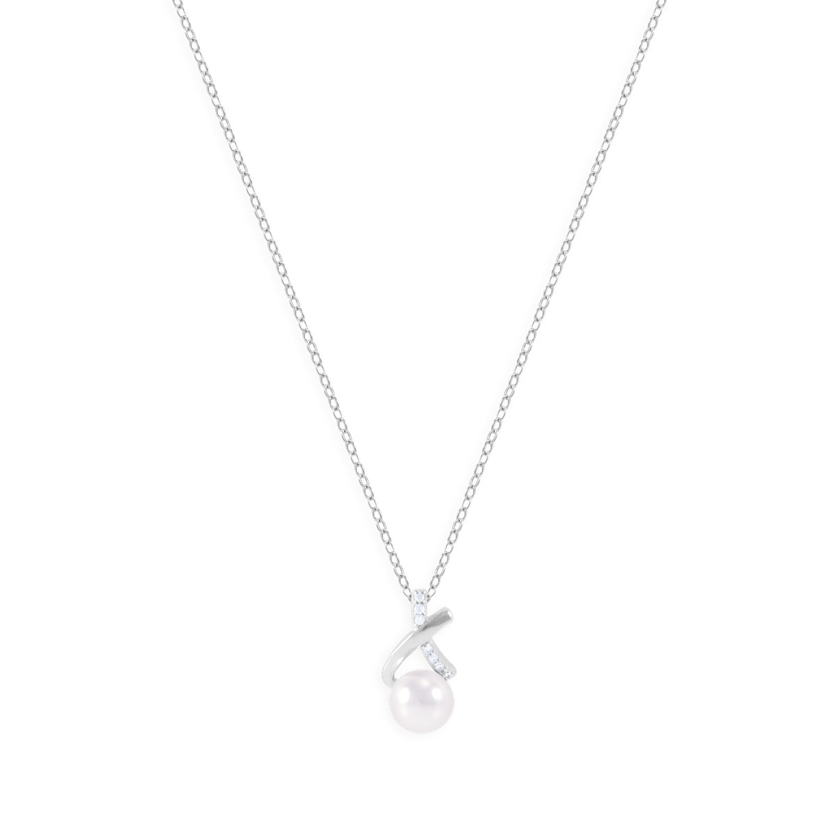 Collier en argent 925 rhodié avec perle et oxydes de zirconium