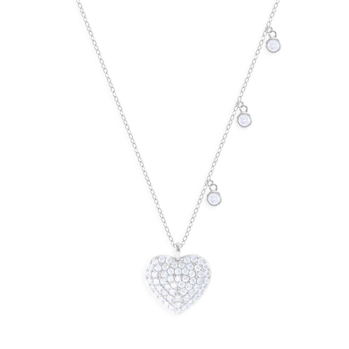 Collier coeur en argent 925 rhodié avec oxydes de zirconium