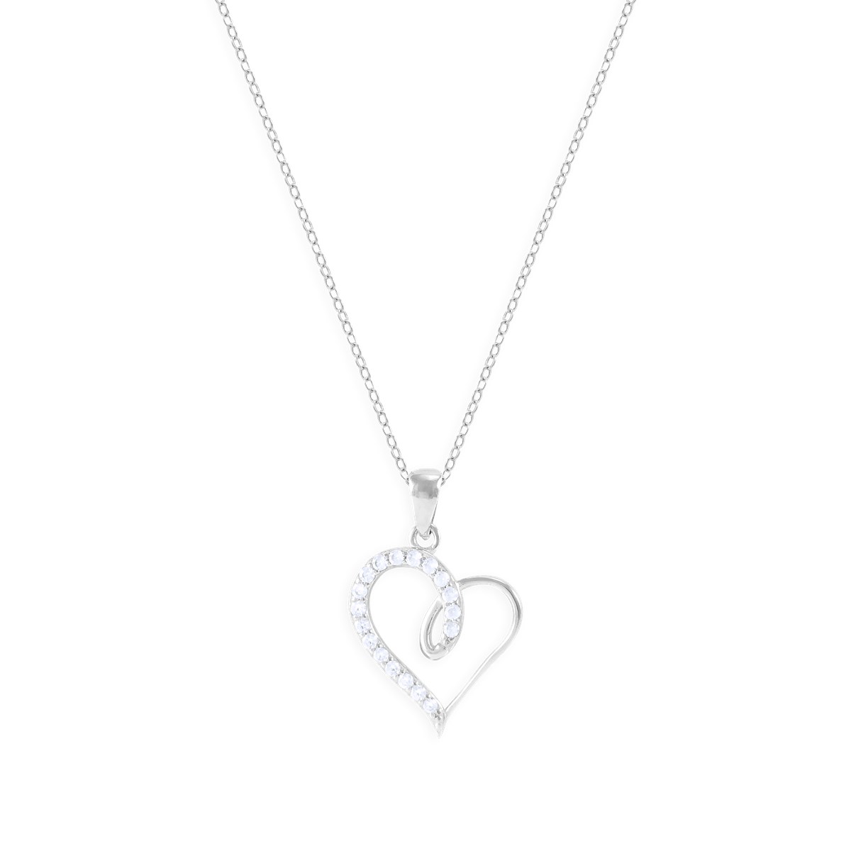 Collier coeur en argent 925 rhodié avec oxydes de zirconium