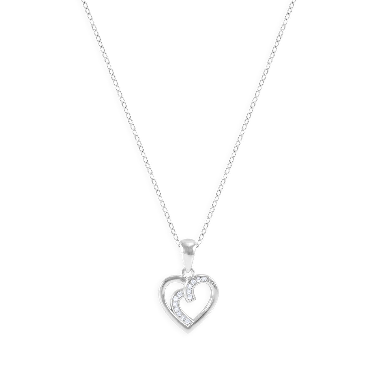 Collier coeur en argent 925 rhodié avec oxydes de zirconium