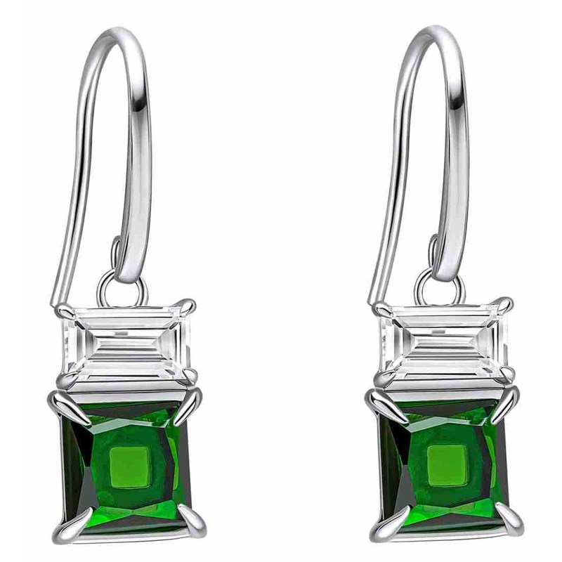 Boucle d'oreille zirconium vert et blanc en argent 925