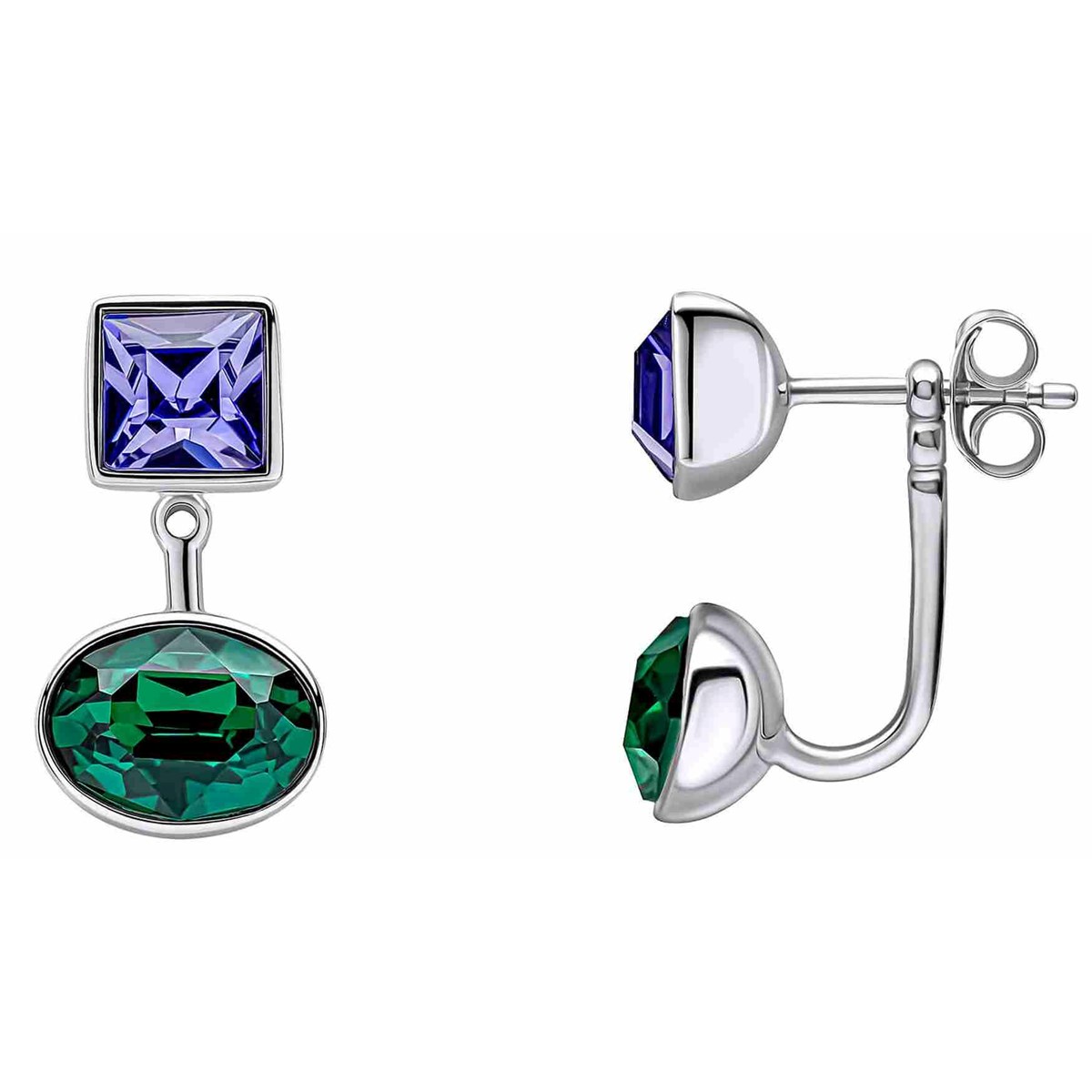 Boucle d'oreille cristal violet et vert en argent