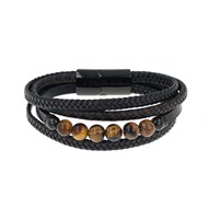 Bracelet acier cuir veritable 21cms avec oeil de tigre