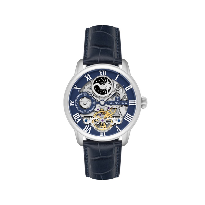 Montre homme - Bracelet cuir véritable bleu - Mouvement automatique