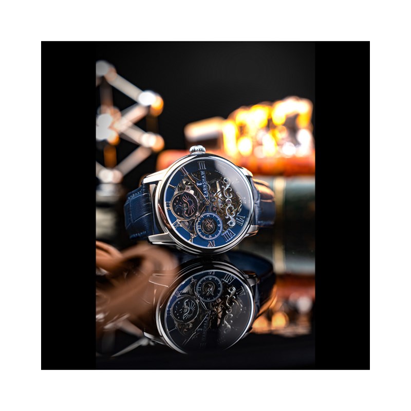Montre homme - Bracelet cuir véritable bleu - Mouvement automatique - vue 4