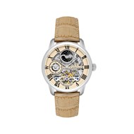 Montre homme - Bracelet cuir véritable beige - Mouvement automatique