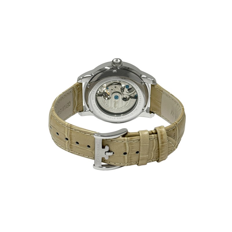 Montre homme - Bracelet cuir véritable beige - Mouvement automatique - vue 3