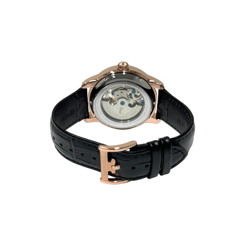 Montre homme - Bracelet cuir véritable noir - Mouvement automatique - vue 3