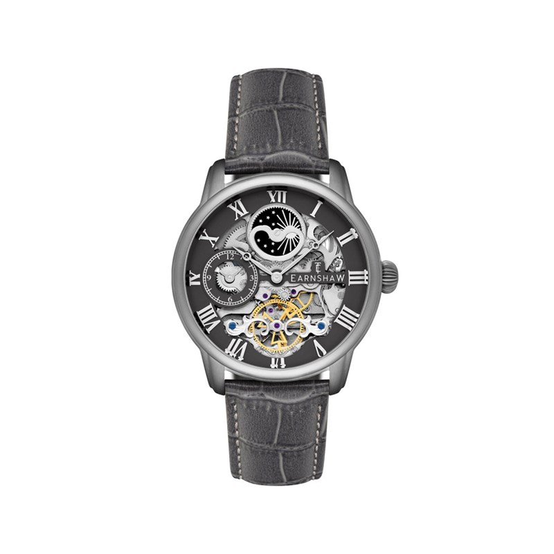 Montre homme - Bracelet cuir véritable gris - Mouvement automatique