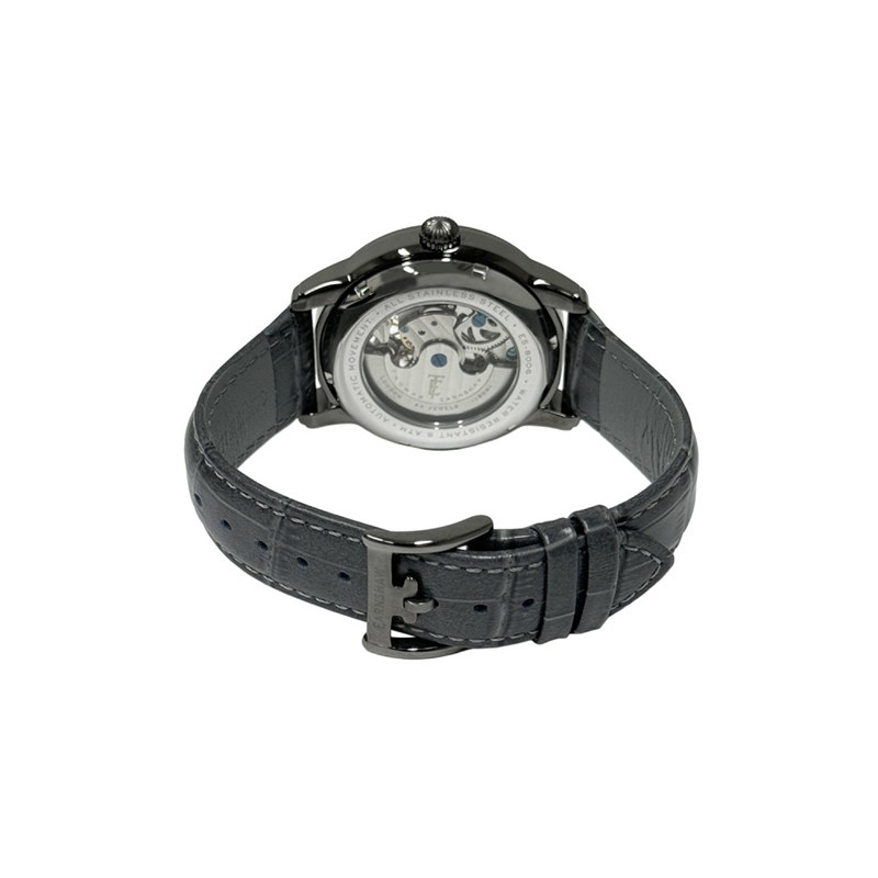 Montre homme - Bracelet cuir véritable gris - Mouvement automatique - vue 3