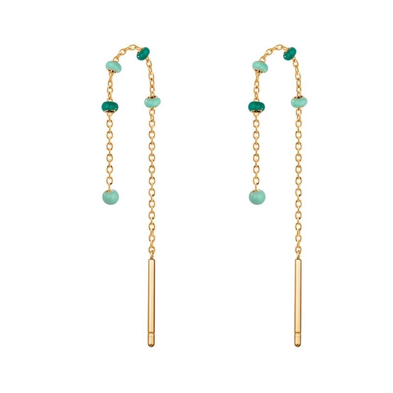 Boucles d'oreilles Rosefield 'Emerald Dotted Theader Earrings Gold' Acier doré  - JEETG-J722 - vue 4