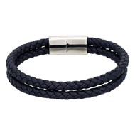 Bracelet Homme double cordon en cuir noir 'Theron' Taille L