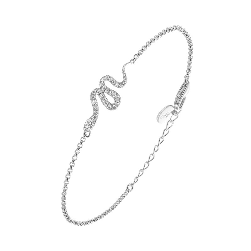 Bracelet Argent Rhodié Serpent Sertie De Zirconium Blanc