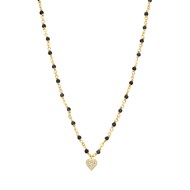 Collier Argent Doré  Coeur Diamanté Et Pierres Spinelle Noire