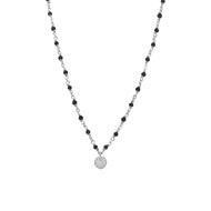 Collier Argent Rhodier Médaillon Diamanté Et Pierres Spinelle Noire