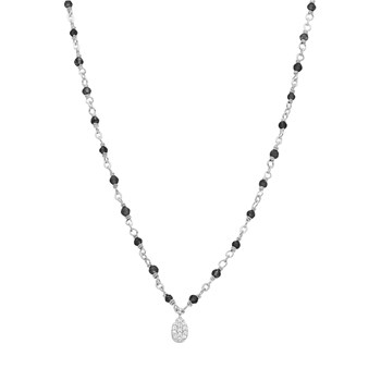 Rhodium Zilver Ketting Diamant Druppel Natuurlijke Stenen Zwarte Spinel