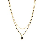 Collier Argent Doré Goutte Doubles Chaînes Pierres Spinelle Noire