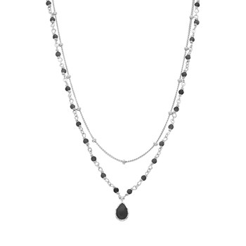 Zilveren Ketting Rhodium Druppel Dubbele Kettingen Zwarte Spinel Stenen