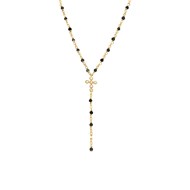 Collier Argent Doré Cravate Croix Et Pierres Spinelle Noire