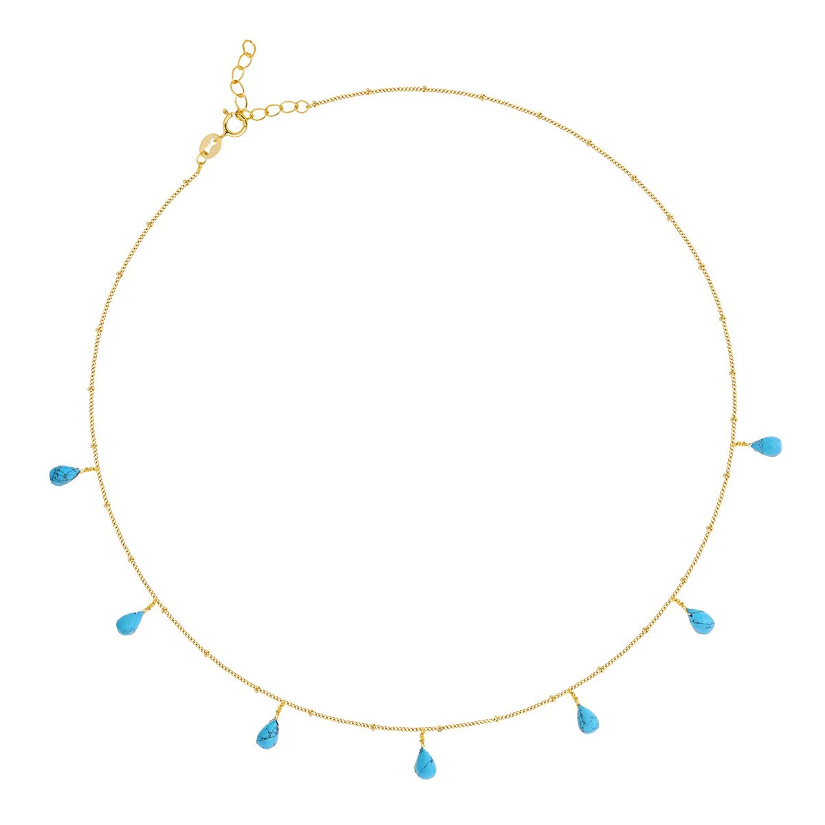 Collier Argent 925 Plaqué Or 18K avec Gouttes de Turquoise Facettées - Aden