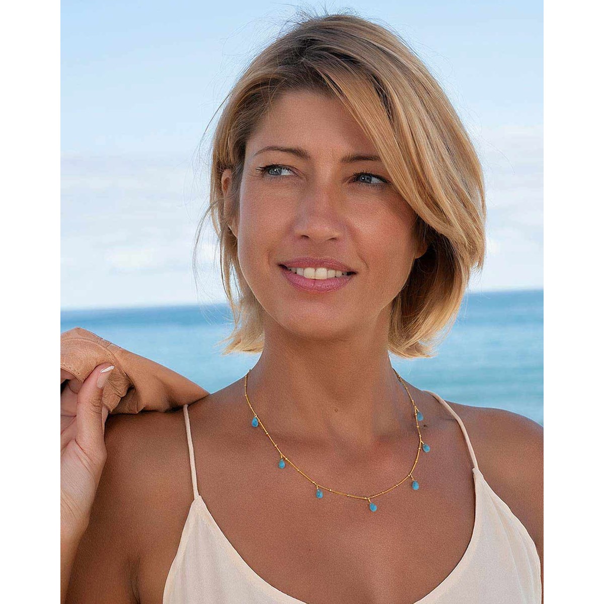 Collier Argent 925 Plaqué Or 18K avec Gouttes de Turquoise Facettées - Aden - vue 2