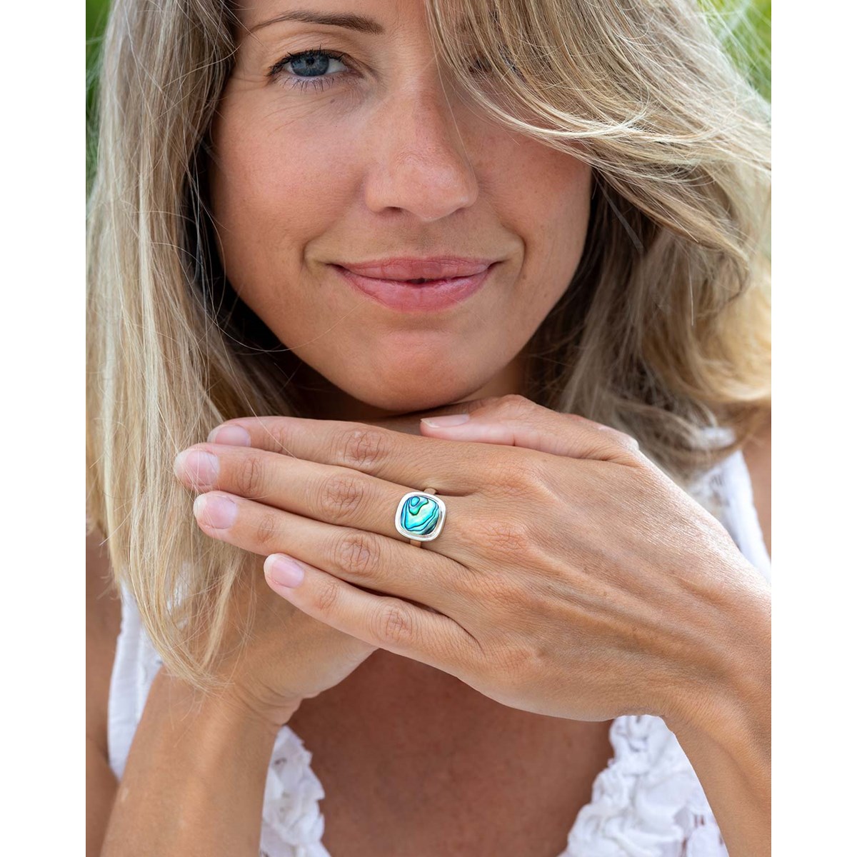 Bague Aria en Argent 925 et Nacre Abalone | Bijou Artisanal Chatoyant | ADEN Boutique - vue 3