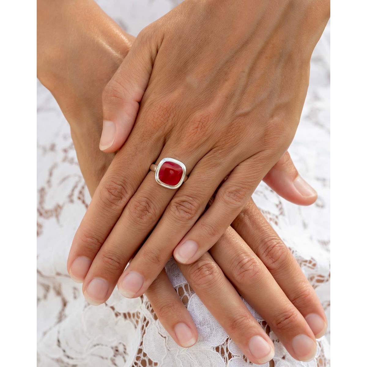 Bague Aria Argent 925 et Corail Naturel | Bijou Artisanal Élégant | ADEN - vue 2